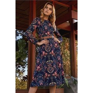 New Lulu's I. Madeline Garden Splendor Navy Blue Floral Print Dress Size Small